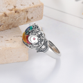 wholesale S925 Sterling Silver Retro Vintage Resin Koi Fish Ethnic Style Adjustable Open Ring Hollow Out Creative Elegant Index Finger Ring-0-2