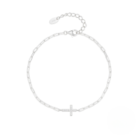 wholesale S925 Silver New Rhinestone Cross Paperclip Bracelet, A Trendy And Elegantdesign Withdetails-Platinum 925 silver