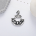wholesale Silver metal material, Yun Chao Xuan S990 vintage enamel drip glue double fish lotus half-moon Chinese palace style hollow pendant-0-2