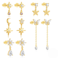 wholesale S925 Sterling Silver Classic Star And Moon Zircon Earrings, Versatile Butterfly And Teardrop Designs-0-0