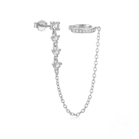 wholesale S925 Sterling Silver Single Row Diamond Studded No Piercing Clip-on Drop Earrings with Tassel and Solitaire Diamond-Single platinum 925 silver