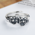 wholesale S925 Sterling Silver Mysterious European and American Punk Ghost Mask Open Ring, Stylish and Edgy Skull Head Trendy Statement Ring-0-1
