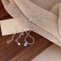 wholesale S925 Sterling Silver with Blue Zircon Heart Necklace for Women, Minimalist and Elegant, Versatile Small Silver Bead Collarbone Chain-0-3