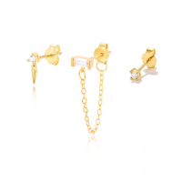 wholesale S925 Sterling Silver 3-piece Set Asymmetric Ear Studs, Cross-border Hot Sale Ins Style Earring Collection-Gold color - set of 3