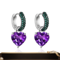 wholesale S925 Sterling Silver with Natural Amethyst Gemstone Thorn Bud Design Heart-shaped Earrings-0-0