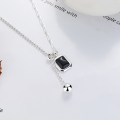 wholesale S925 sterling silver European and American minimalist style AB chain with black onyx square pendant, simple and fashionable collarbone necklace-0-2