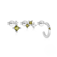 wholesale S925 Sterling Silver Fashion Floral Teardrop Crystal Turquoise C-shaped Earring Set, Hot Selling-3-piece set - Platinum #2 925 silver