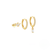 wholesale S925 Sterling Silver Octagonal Star Opal With Zircon Accent And Hoop Earring Set, A Classic European And American Best-selling Opal Jewelry-Set of 3 - Gold#1 925 Silver