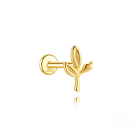 wholesale S925 Sterling Silver Personality Flower Woodpecker Flat Head Threaded Cartilage Earring With Zircon Inlay-Single gold #1