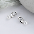 wholesale S925 Sterling Silver Korean Style Elegant Small Chanel-inspired Zircon and Pearl Drop Earrings-0-1