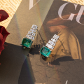 wholesale S925 silver plated with 18k gold retro high-end simulated emerald 8*10mm step-cut stud earrings for women-0-2