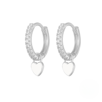 wholesale S925 Sterling Silver Geometric Heart Earrings With Crystals, Cross-border Bestseller, Versatile Ear Cuff-Platinum-white