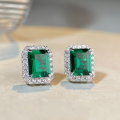 wholesale S925 Sterling Silver New 3-Carat Emerald Stud Earrings Women's High-Carbon Diamonds European and American Full Diamond Cross-Border Live-0-0