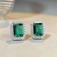 wholesale S925 Sterling Silver New 3-Carat Emerald Stud Earrings Women's High-Carbon Diamonds European and American Full Diamond Cross-Border Live-Emerald-ED021 925 Silver