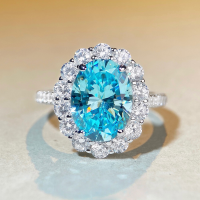 wholesale S925 Sterling Silver Zircon Floral Full Diamond Aquamarine Ring for Women, Fashion Banquet Cocktail Ring Wholesale-Red Diamond-CBJZ040>No.7
