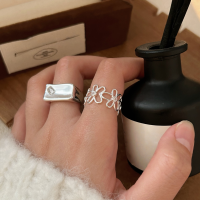 wholesale S925 Sterling Silver Korean Style Floral Ring for Women, Light Luxury Fashion Geometric Stone Setting Versatile Band-Flower Ring (Sterling Silver)
