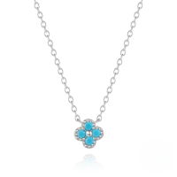 wholesale S925 Sterling Silver Petal Set With Zircon And Turquoise, A Minimalist European-style Accessory Collection-Platinum necklace-turquoise 925 silver