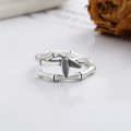 wholesale S925 Sterling Silver Retro Vintage Bamboo Joint Adjustable Open Ring-0-3