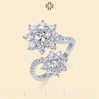 wholesale Exaggerated Open Ring in Alloy with Moissanite, Light Luxury High-End Feel, Bestselling in Europe and America, Niche Design for Women, Non-Fading-Moissanite 1 carat + 50 points + 29 diamonds  US No. 9