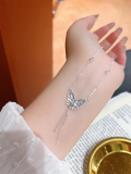 wholesale 999 Pure Silver Butterfly Tassel Four-Leaf Clover Necklace for Women, Small Batch Design, High-End Feel, Light Luxury Collarbone Chain, Gift for Girlfriend-0-16