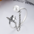 wholesale S925 Sterling Silver Korean and Japanese Creative Star Cross Stitched Chain Pearl Niche Design Open Ring-0-0