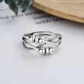 wholesale S925 Sterling Silver Fashion Minimalist Retro Three-Layer Cross Small and Exquisite Dynamic Beaded Rotating Adjustable Ring-0-1