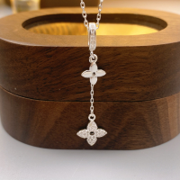 wholesale 999 Silver Maker S999 Dreamy Meteor Four-Leaf Clover Tassel Necklace, Niche Design, High-End Fashion, Minimalist Collarbone Chain-Pure Silver Meteor Clover Necklace Pure Silver