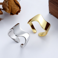 wholesale S925 Sterling Silver Hip-Hop Irregular Twisted Wave Pattern Adjustable Ring, Minimalist Style Versatile Statement Ring for Women-0-0