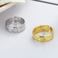 wholesale S925 Sterling Silver Irregular Metallic Texture Open Ring for Women,-DJ1038/Gold color Approx. 4.02g &gt; Opening adjustable
