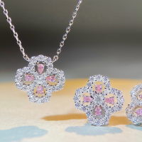 wholesale 925 Sterling Silver Four-Leaf Clover Ear Studs for Women, Ins Style Elegant Earrings with Pink Diamonds, Luxury Fashion Ear Accessories-Colored Diamond-ED022 925 Silver