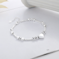 wholesale S925 Sterling Silver Korean-style Round Bead Cut Surface Bead Crushed Silver Multi-piece 3D Creative Trendy Heart Bracelet-0-2