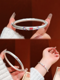 wholesale 999 Sterling Silver Antique Sand Enamel Floral Bamboo Bangle, New Retro Style Mother's Bracelet Gift-0-11