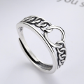 wholesale S925 Sterling Silver Twist Chain Ring, Fashionable and Individualistic Ins Trend Retro Wide Band Open Ring-0-1