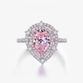 wholesale Sterling Silver 15ct European & American High-Carbon Diamond Ring for Women, Simulated Pink Pear-Shaped 7*10 Diamond with Luxurious Full-Bezel Setting-0-0