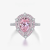 wholesale Sterling Silver 15ct European & American High-Carbon Diamond Ring for Women, Simulated Pink Pear-Shaped 7*10 Diamond with Luxurious Full-Bezel Setting-Pink 7*10【R-0925】 No. 5