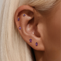 wholesale S925 Sterling Silver Geometric Zircon-inlaid Natural Amethyst Flat Threaded Ear Cartilage Stud-0-1
