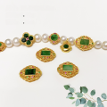 wholesale S925 gold-plated silver fittings natural A-grade jade four-leaf clover bracelet pendant Myanmar jade jewelry bead accessories-0-1