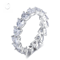wholesale S925 Silver Sweetheart Row of Diamonds Ring High Carbon Diamond Stackable Ring for Women, Ins Style Sweet Heart-shaped Ring Band-R054 White No.7