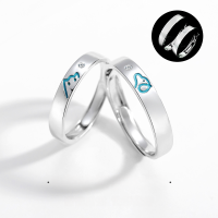 wholesale 925 Sterling Silver Viral Glow-in-the-Dark Couple Rings Meow & Bark Sweet Talk Cat Dog Ins Style Romantic Cute Luminous Matching Bands for Him & Her-Luminous Cat and Dog Sweetheart Couple Ring/Approximately 4.79g&gt;PR003882 Sterling Silver