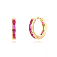 wholesale Metal S925 Silver Square Colored Zircon Ear Cuff,-Gold-Rose Red Diamond 925 Silver