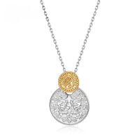 wholesale S925 Sterling Silver New Victorian Style Ancient Coin Pendant Choker Necklace for Women with Carved Patterns, Direct from Manufacturer-Bright silver + 10K gold (excluding chain)  925 silver