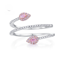 wholesale 925 Silver with Pink Diamonds Snake Coiled High-Carbon Diamond Ring, Fashion Minimalist Ring Loop, Mu Jing Jewelry New Design-R517 Pink Diamond No. 5