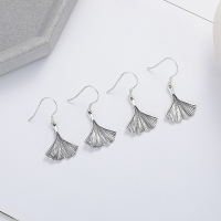 wholesale S990 Silver Vintage Retro Fashion Korean Ins Style Ginkgo Leaf Earrings Creative Design Trendy Earrings-502R polished/approx. 2.5g/pair Pure Silver