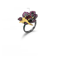 wholesale 925 Silver Secret Garden Designer Natural Gemstone Ring, Birds Singing and Flowers Blooming Design with Natural Amethyst-Natural Amethyst Ring>Adjustable opening