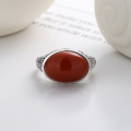 wholesale S925 Sterling Silver Vintage Antique-style Openwork Auspicious Cloud Pattern Inlaid with Southern Red Agate Ancient-style Adjustable Ring-0-1