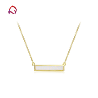 wholesale S925 Silver Japanese Minimalist Rectangular Synthetic Opal Necklace, Luxury Women's Opal Jewelry-17B White Opal Reddish White &gt; with cross-stitched chain // Total length (16+2) inches