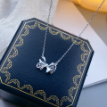wholesale Silver Maker S999 Lace Bow Necklace, Niche Design Exquisite and Aesthetic Pendant, Gift for Girlfriend, Wholesale-0-1