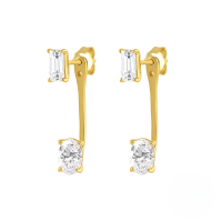 wholesale S925 Sterling Silver With Zircon Jacket Double Stud Earrings,-Gold-Style 2