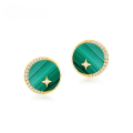 wholesale S925 Sterling Silver New Korean Light Luxury Style Star Moon Malachite Earrings Fashion Minimalist Wholesale from Manufacturer-0-0