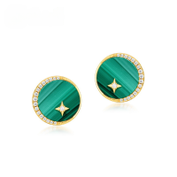 wholesale S925 Sterling Silver New Korean Light Luxury Style Star Moon Malachite Earrings Fashion Minimalist Wholesale from Manufacturer-10K gold + swimming paint  925 silver